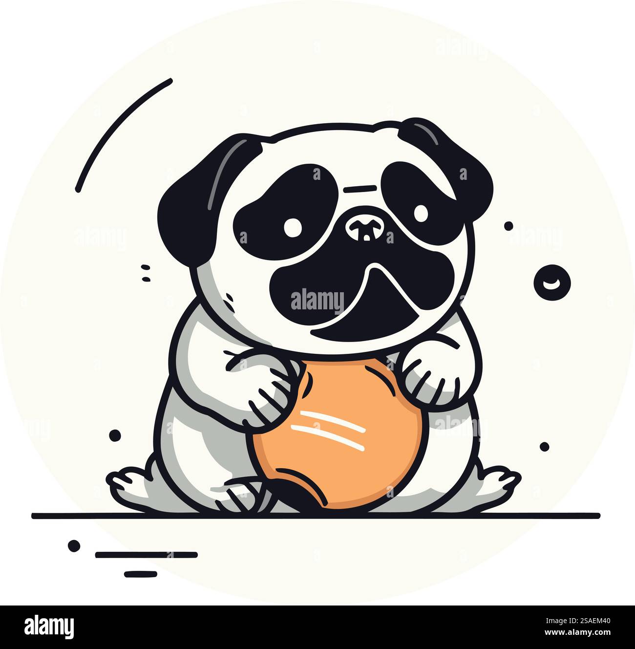 Cute pug dog playing with a ball. Vector illustration Stock Vector ...