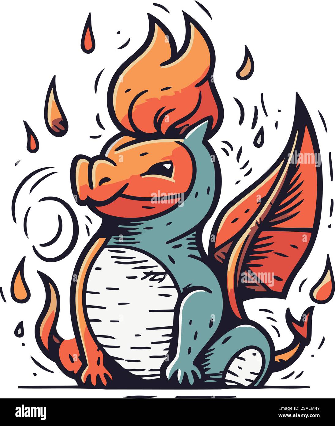 Cartoon vector illustration of a red fox with wings and fire Stock ...