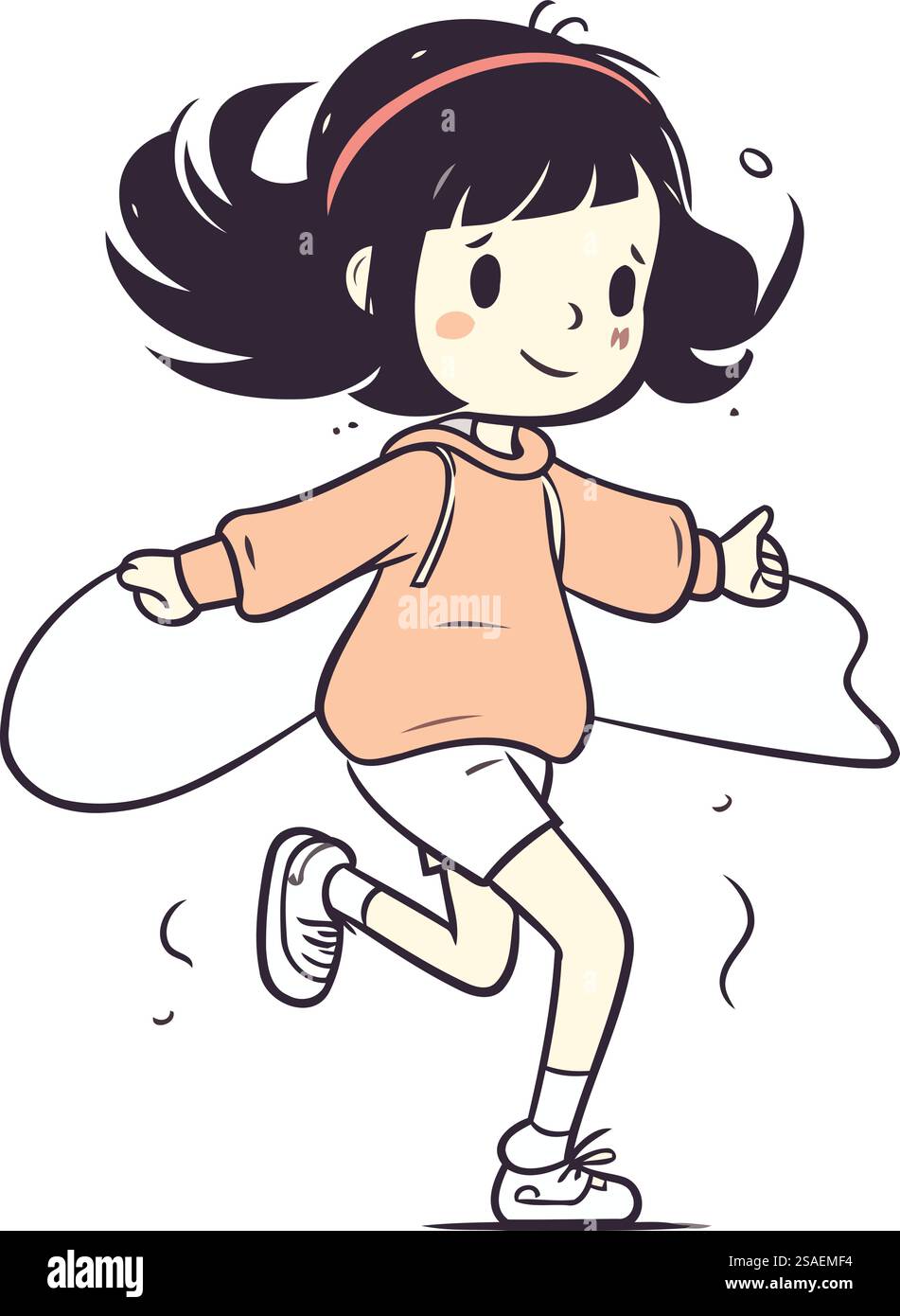 Little girl running. Vector illustration of a cute little girl running ...