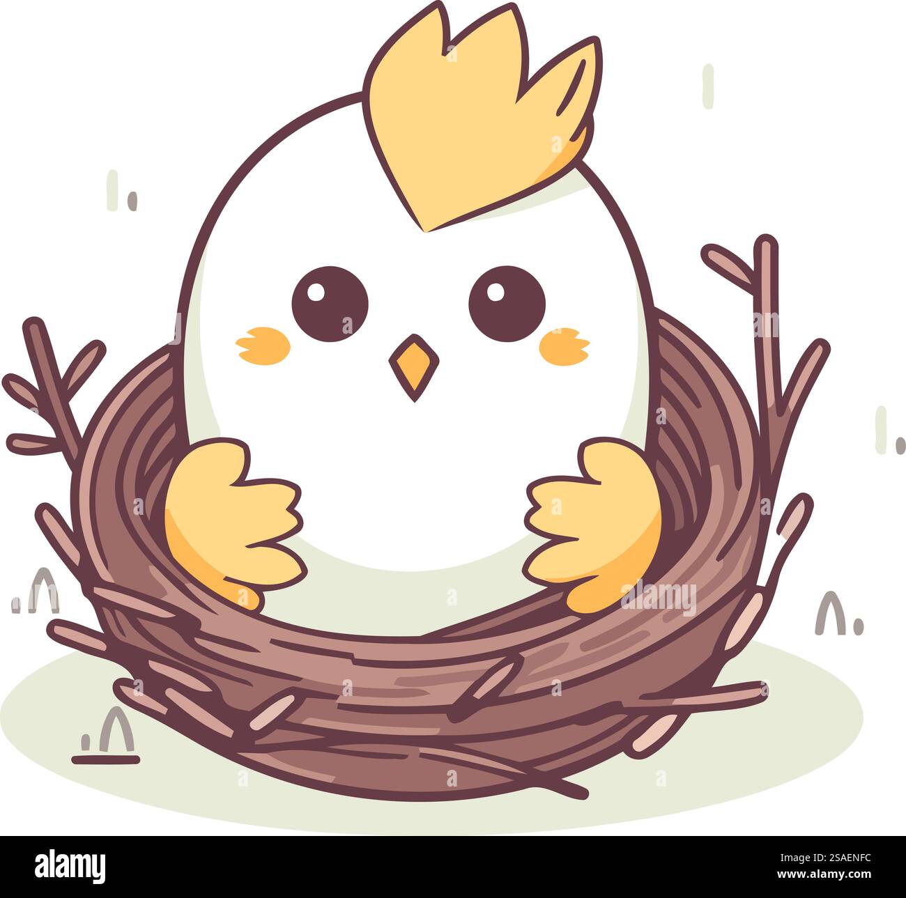 Illustration of a cute chicken in a nest on a white background Stock ...