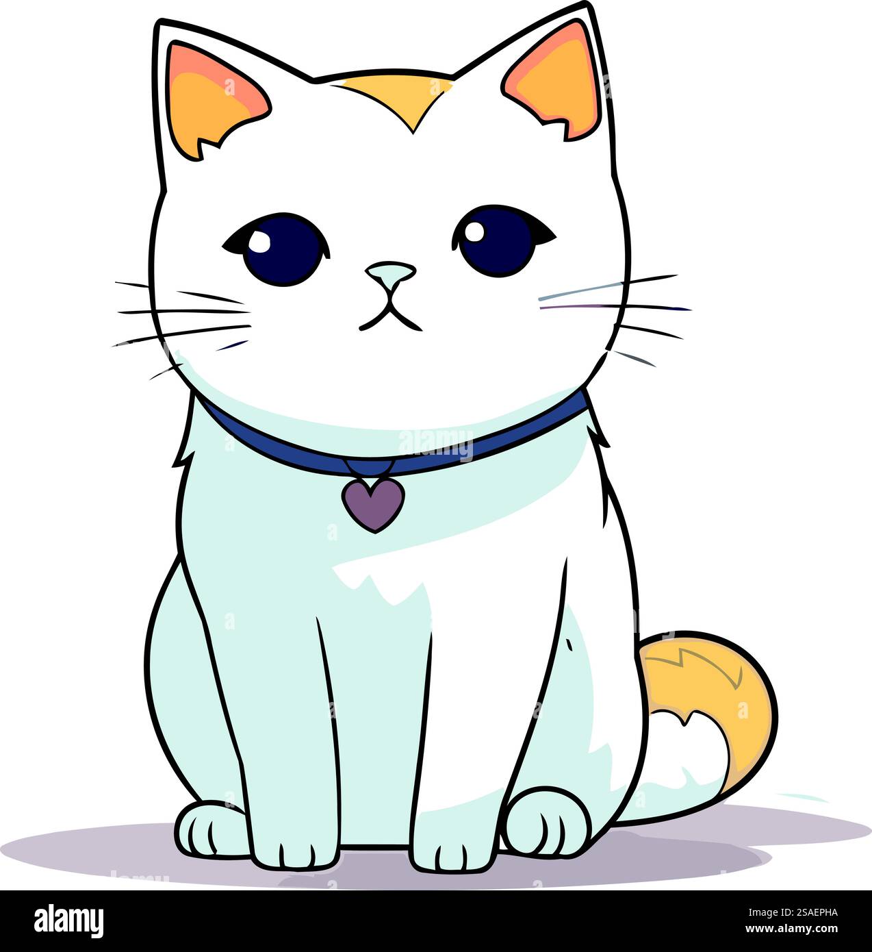 Cute cartoon cat sitting and looking at camera. Vector illustration ...