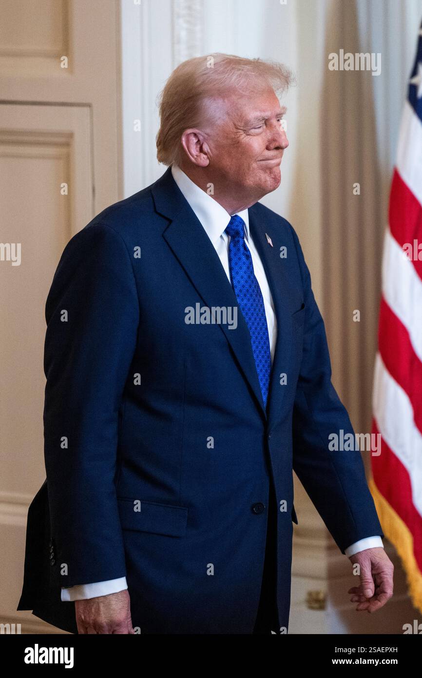 United States President Donald Trump arrives to sign the Laken Riley ...