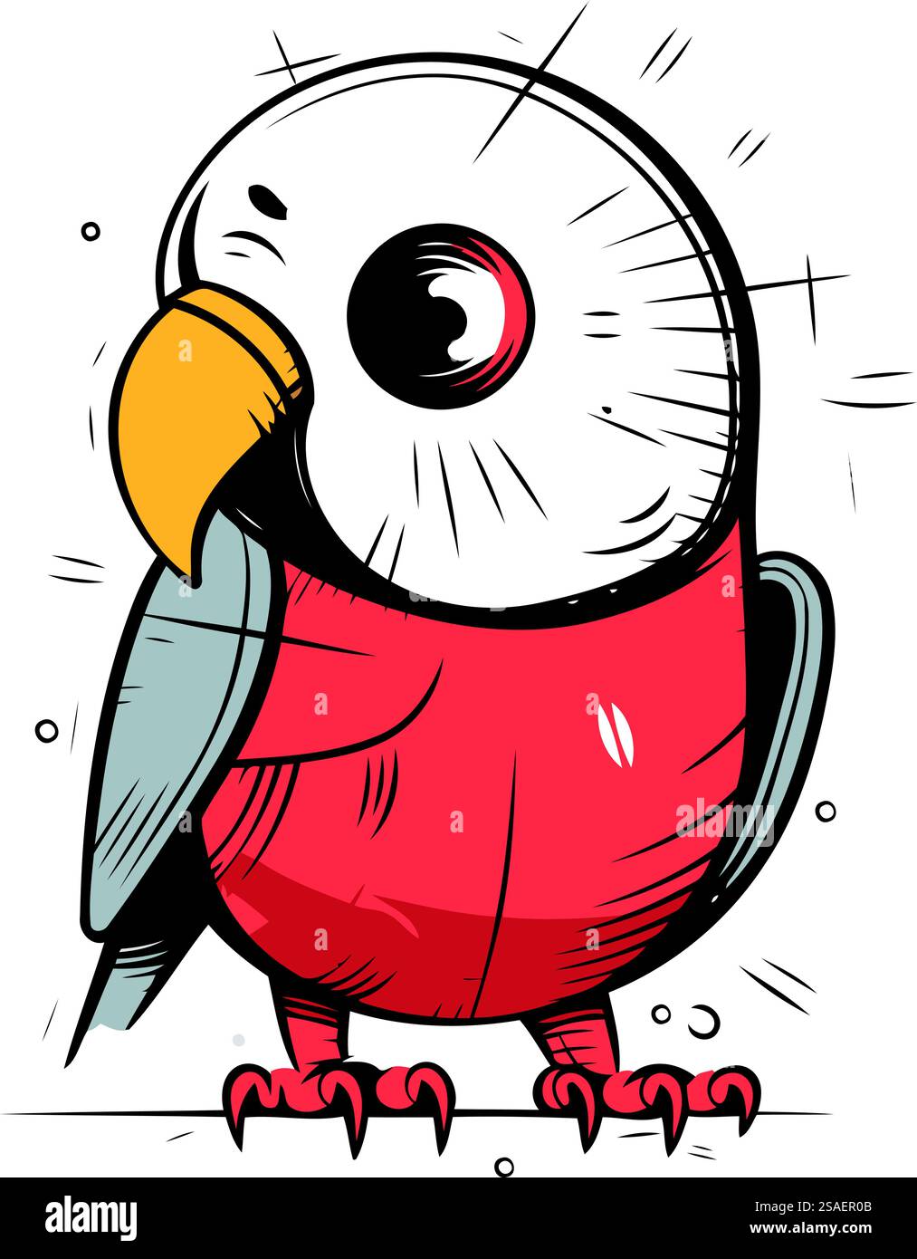 Cute cartoon parrot. Hand drawn vector illustration isolated on white ...