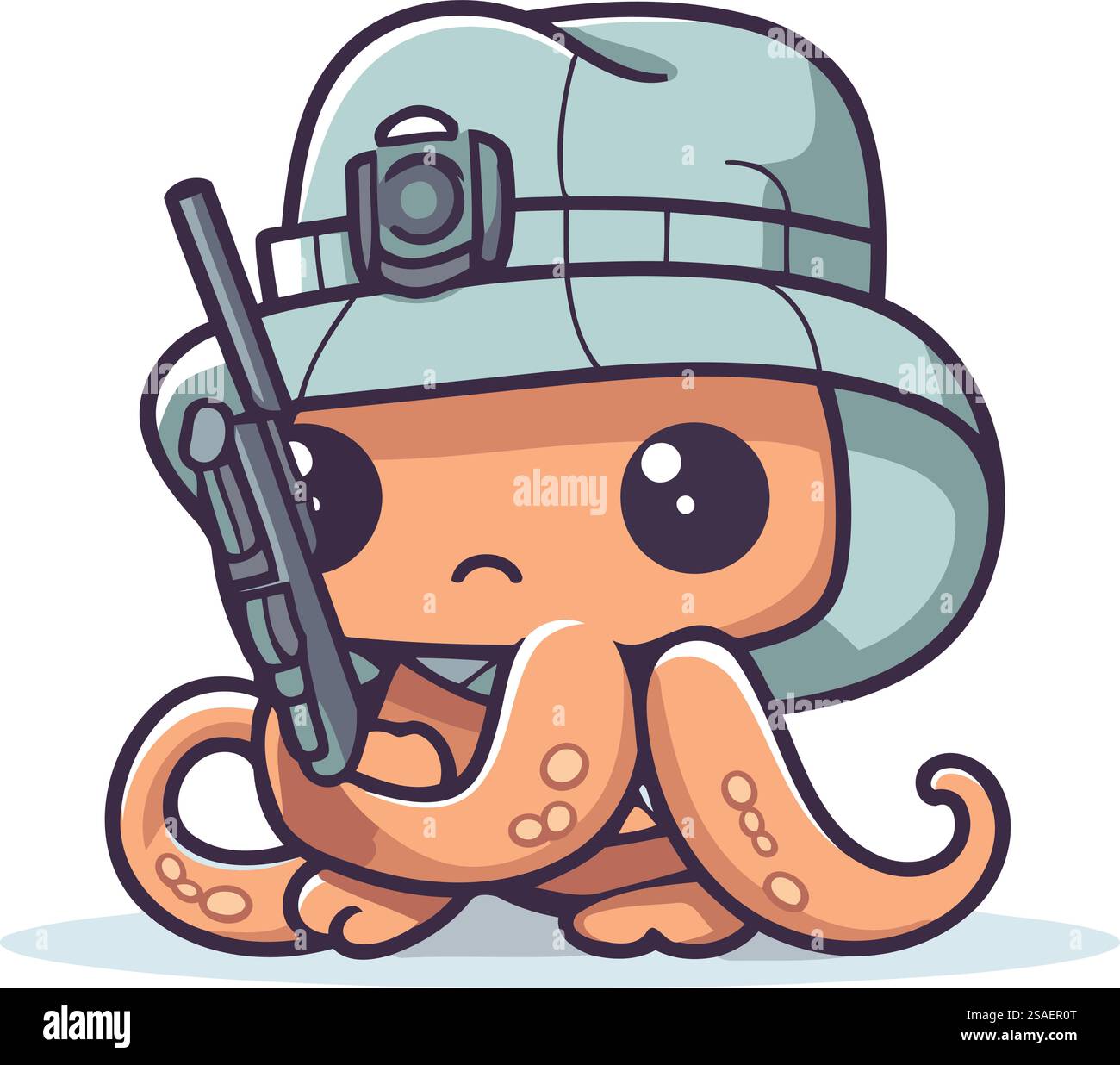 Cute cartoon octopus in a hat with a rifle. Vector illustration Stock ...