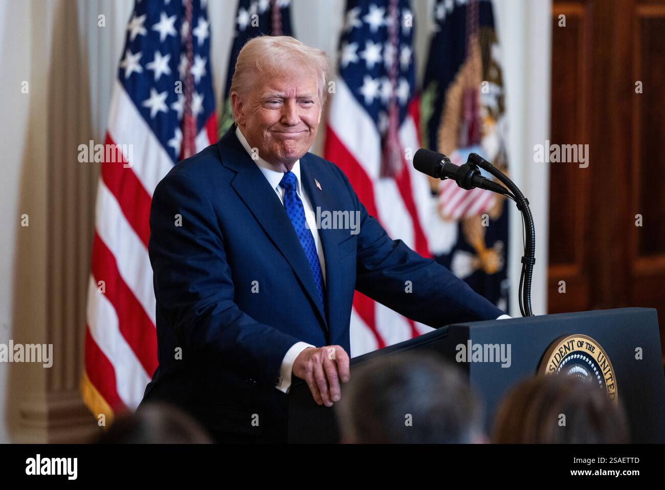 United States President Donald Trump speaks before signing the Laken ...