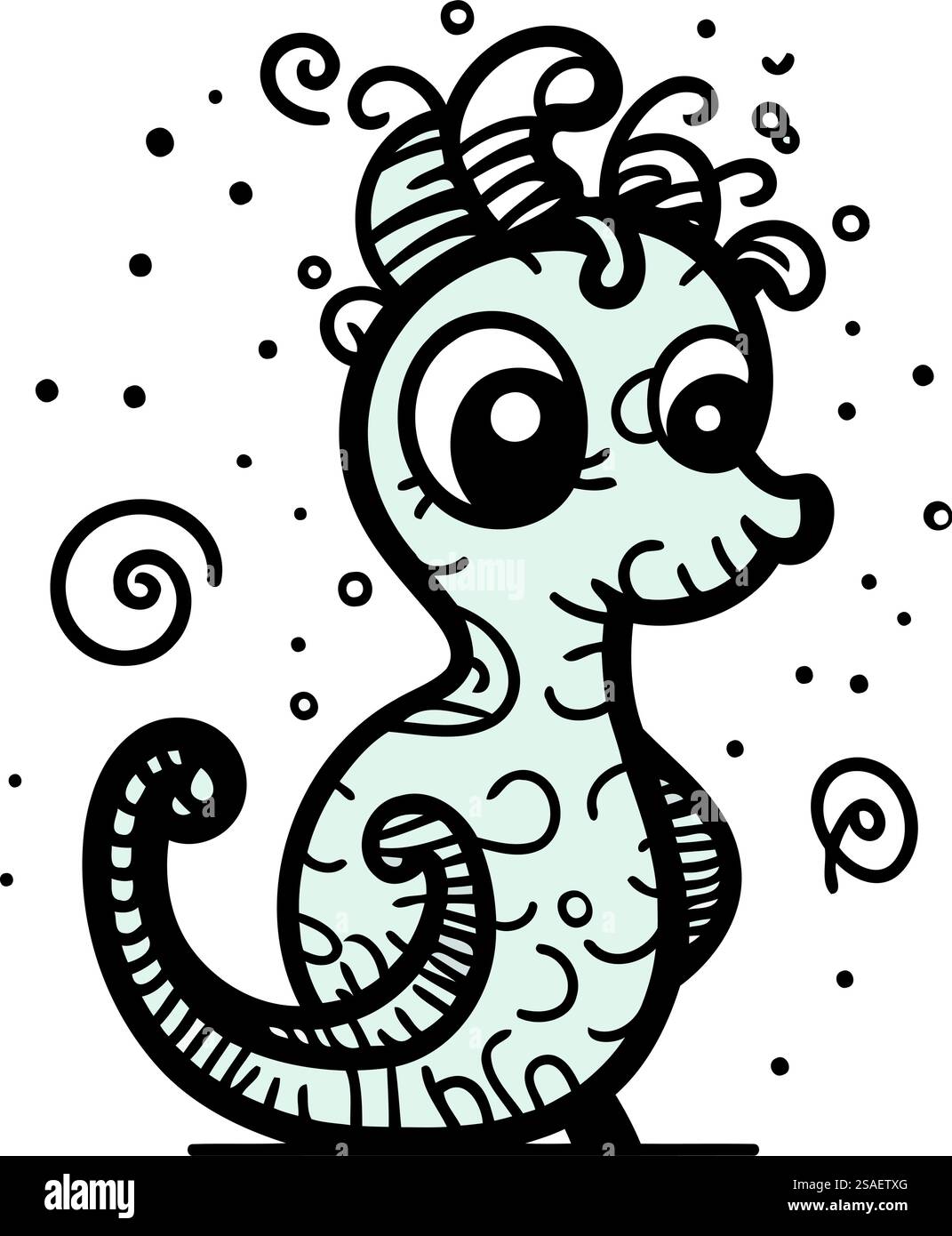 Funny cartoon seahorse. Vector illustration in doodle style Stock ...