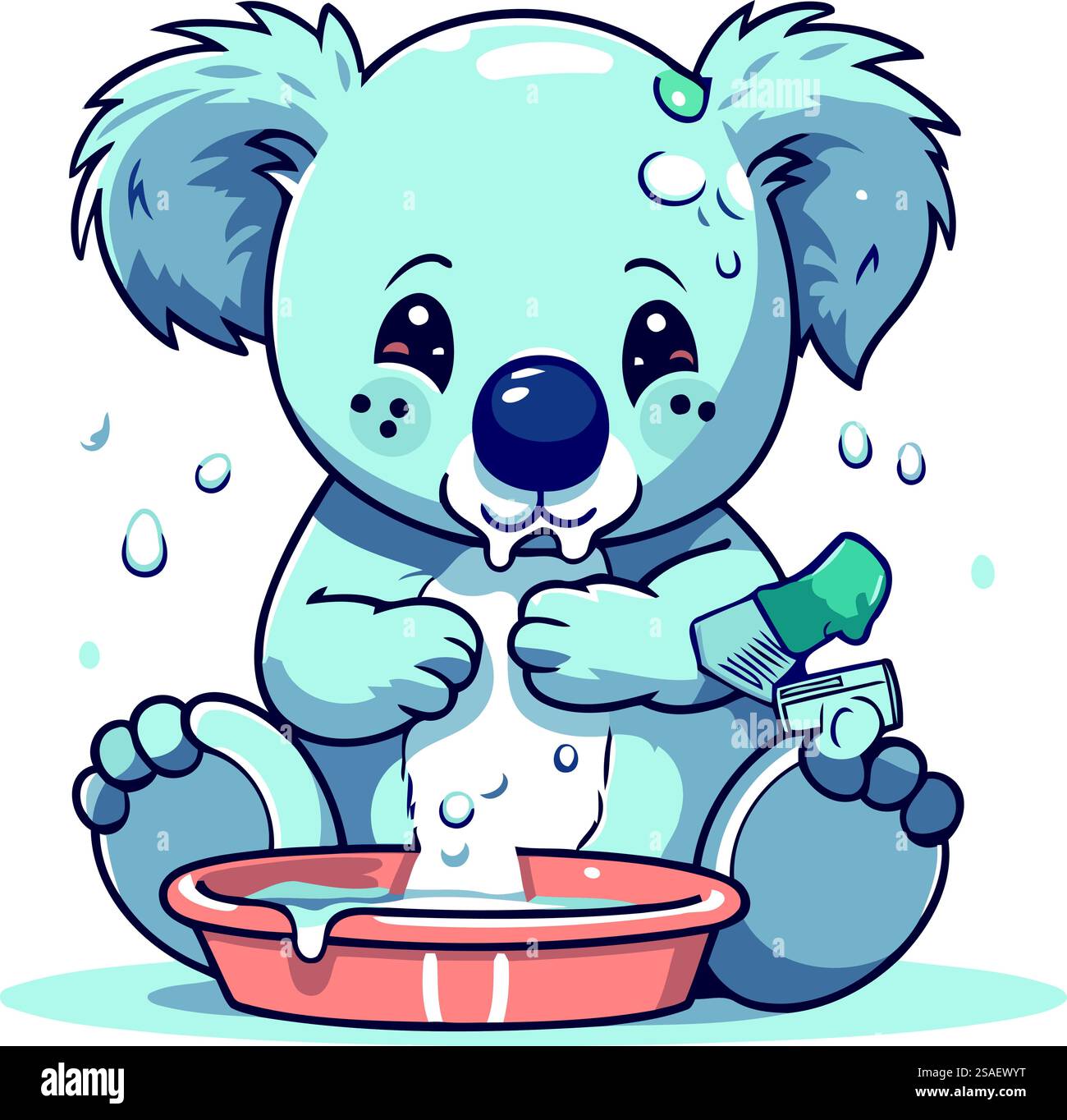 Cute cartoon koala washing in the basin. Vector illustration. Stock Vector