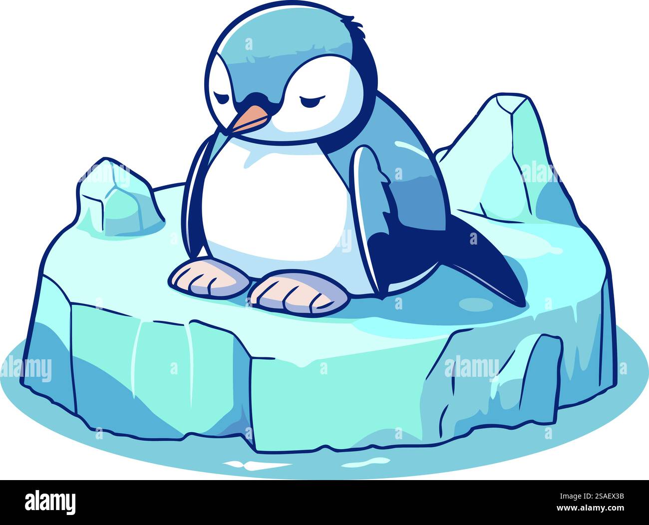 Cute penguin sitting on a piece of ice. Vector illustration Stock ...