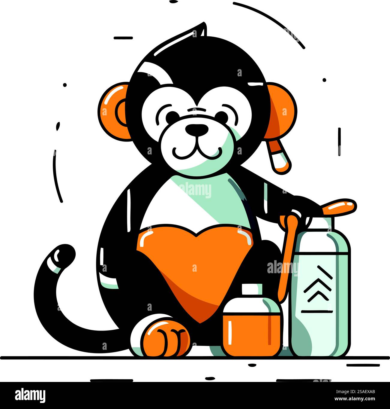 Cute cartoon monkey with a bottle of milk. Vector illustration Stock ...