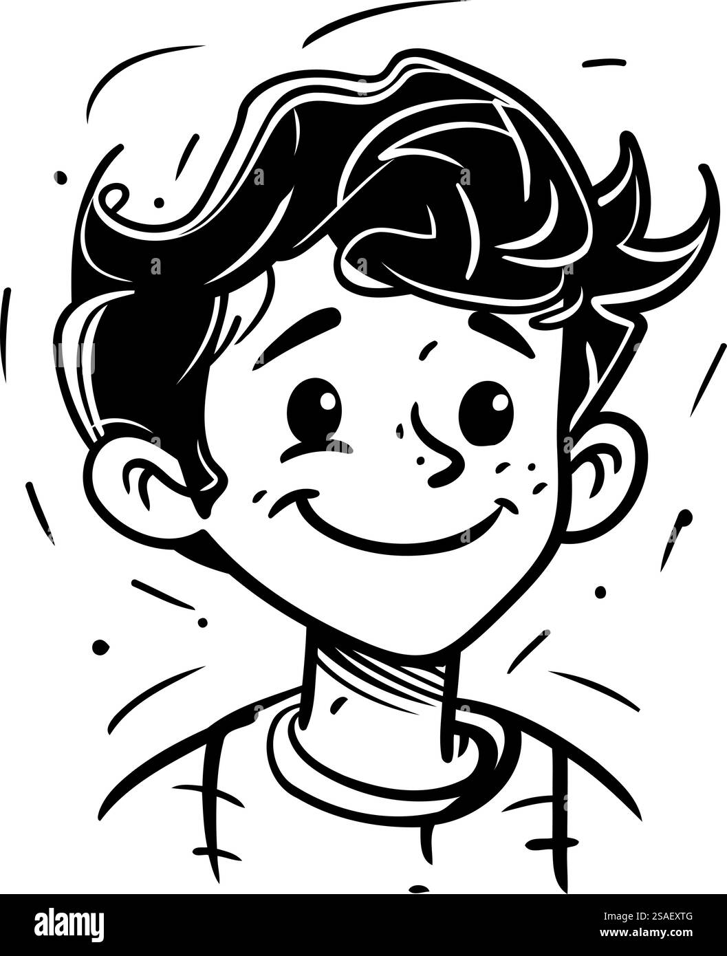 Vector illustration of a smiling boy. Cartoon style. Black and white ...