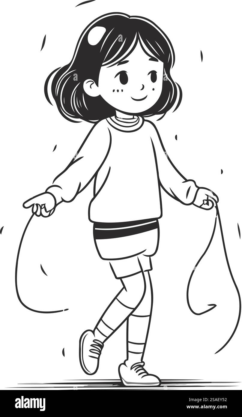 Cute little girl running with a bag of groceries. Vector illustration ...