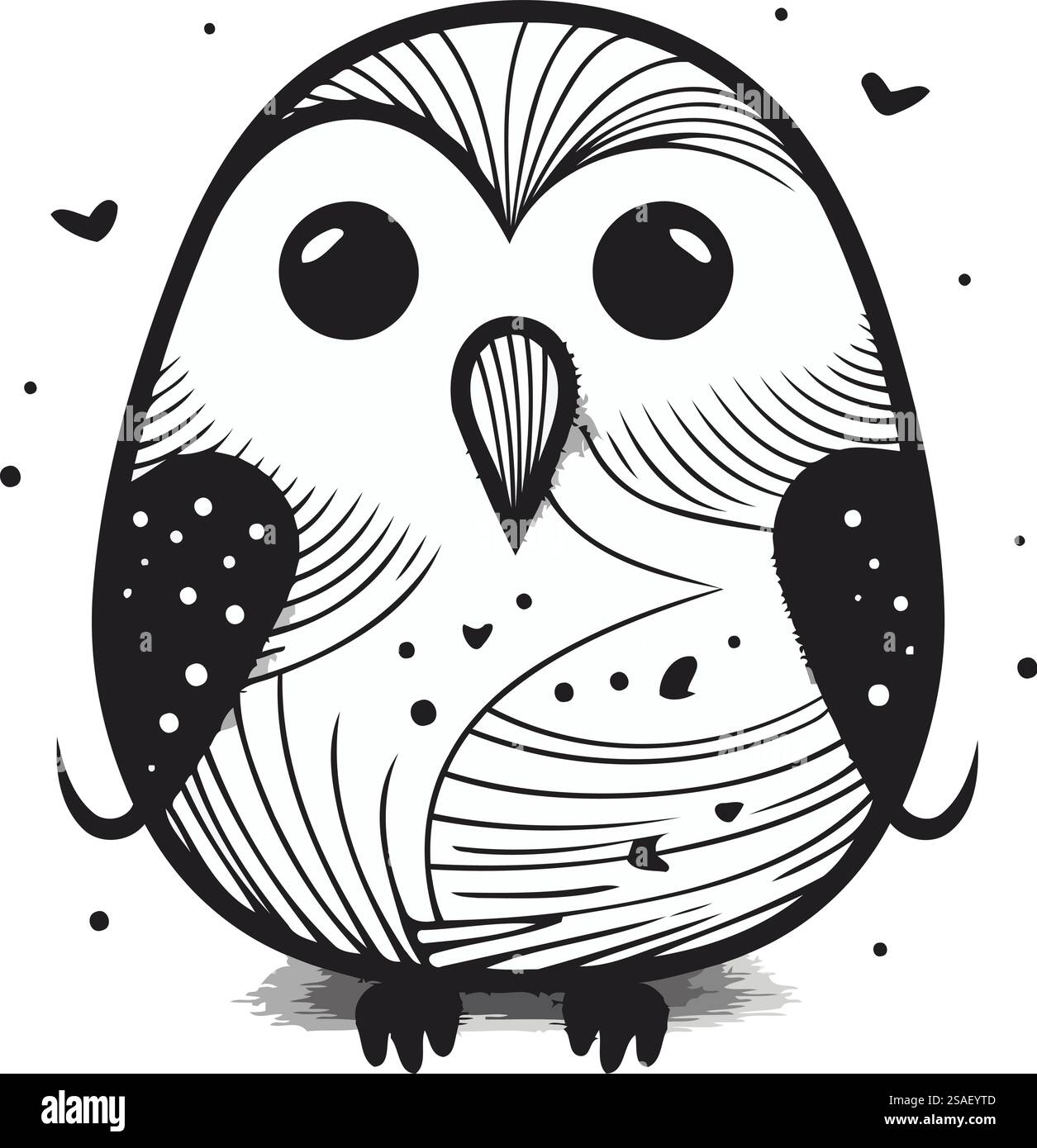 Illustration of a cute owl in black and white. Vector illustration ...