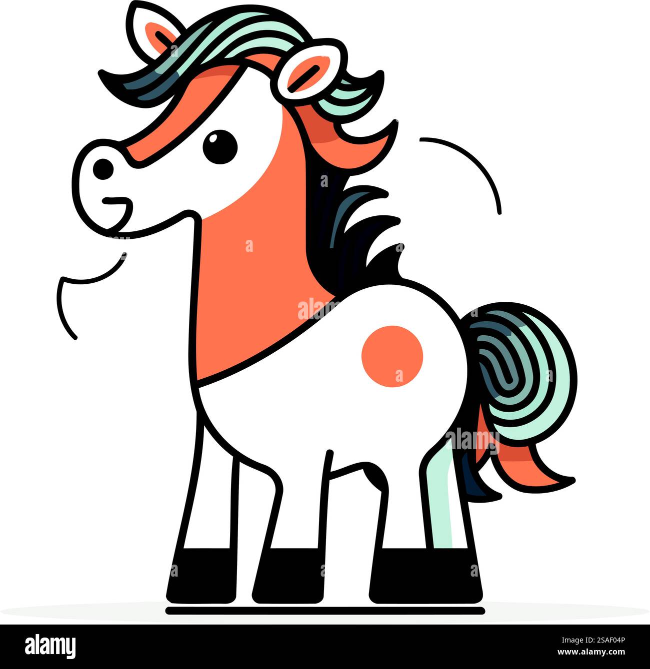 Cute cartoon horse. Vector illustration in flat style. Isolated on ...