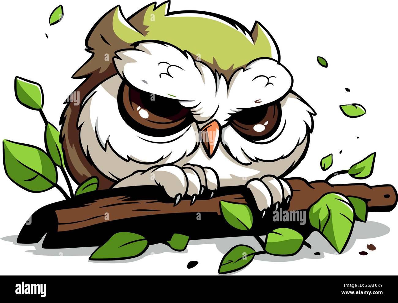 Cute cartoon owl sitting on a tree branch. Vector illustration Stock ...