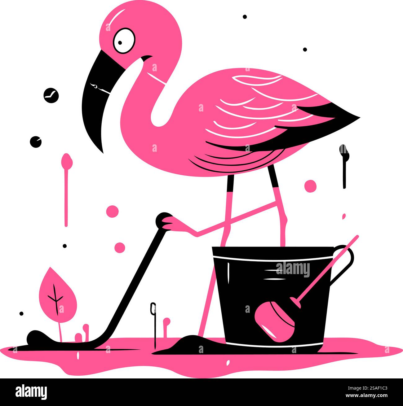 Flamingo in a bucket. Vector illustration in flat style Stock Vector ...