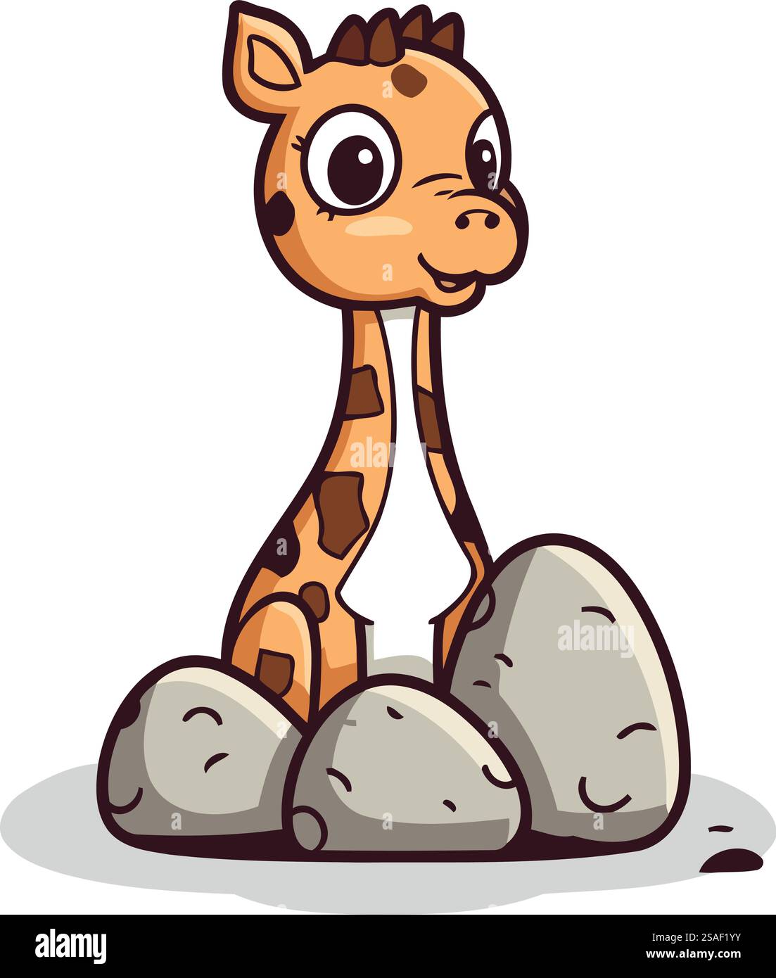 Cute giraffe sitting on rock. Vector illustration of cartoon character ...