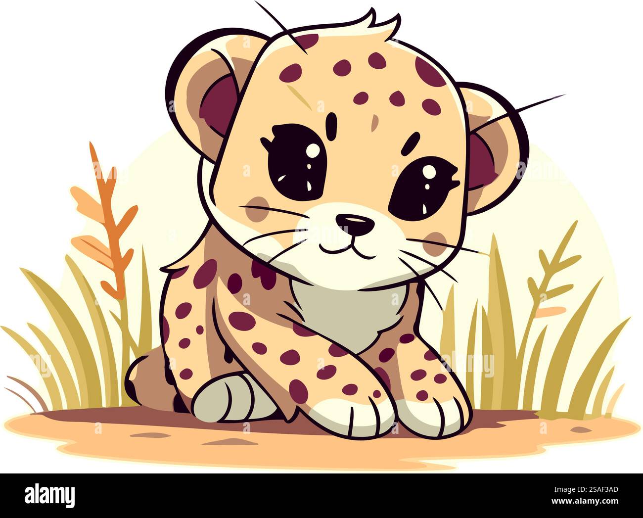 Cute cartoon cheetah sitting on the grass. Vector illustration Stock ...