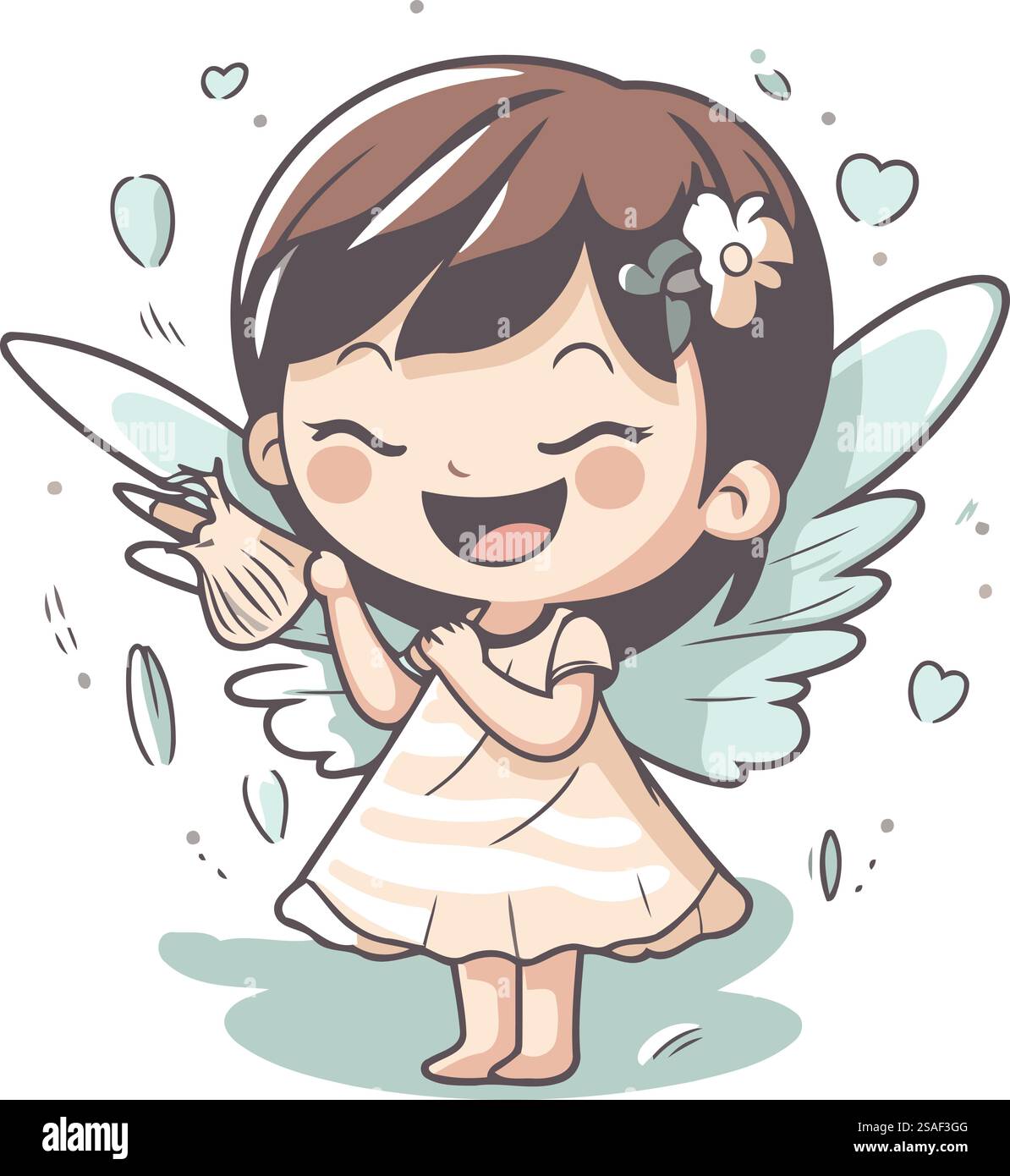 Cute little angel girl with wings and flower. Vector illustration Stock ...
