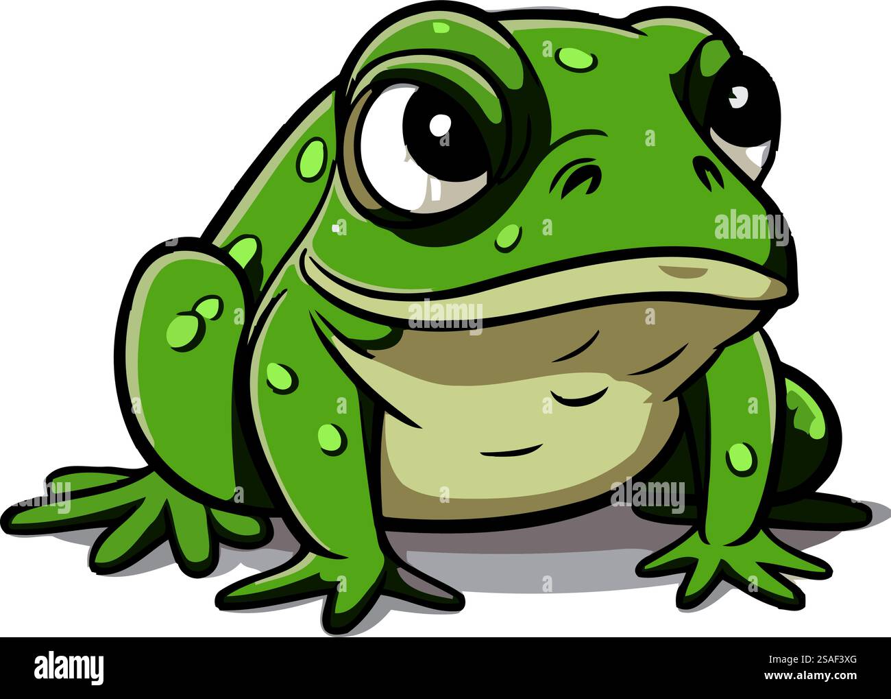 Cute green frog isolated on white background. Vector cartoon ...