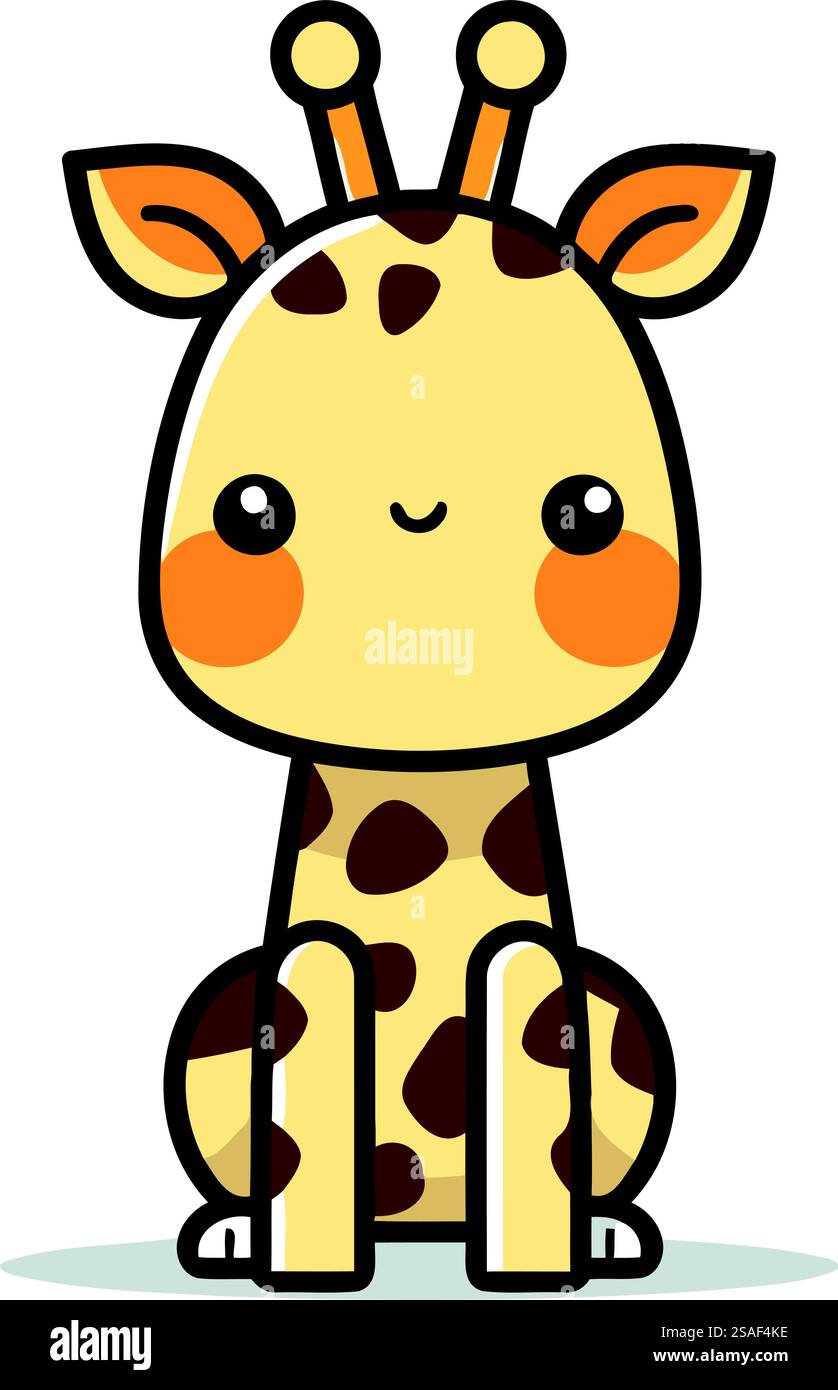Cute Giraffe Sitting Cartoon Mascot Character Vector Illustration Stock ...