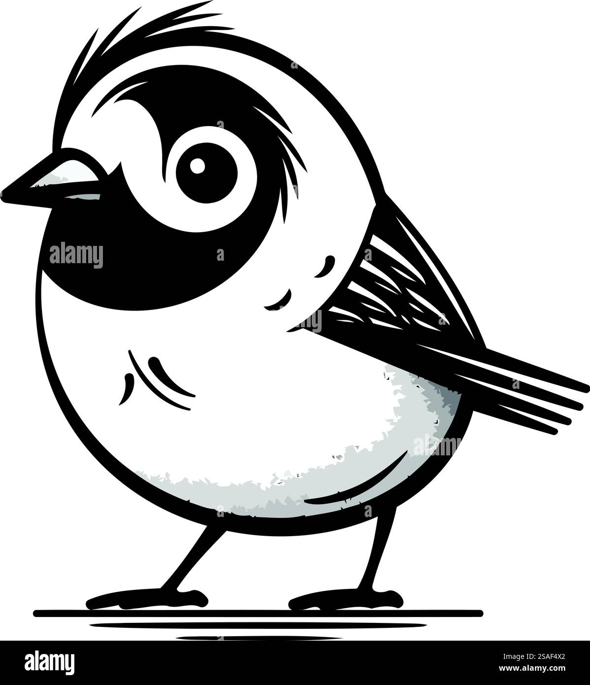 Black and white vector illustration of a cute little bird on a white ...