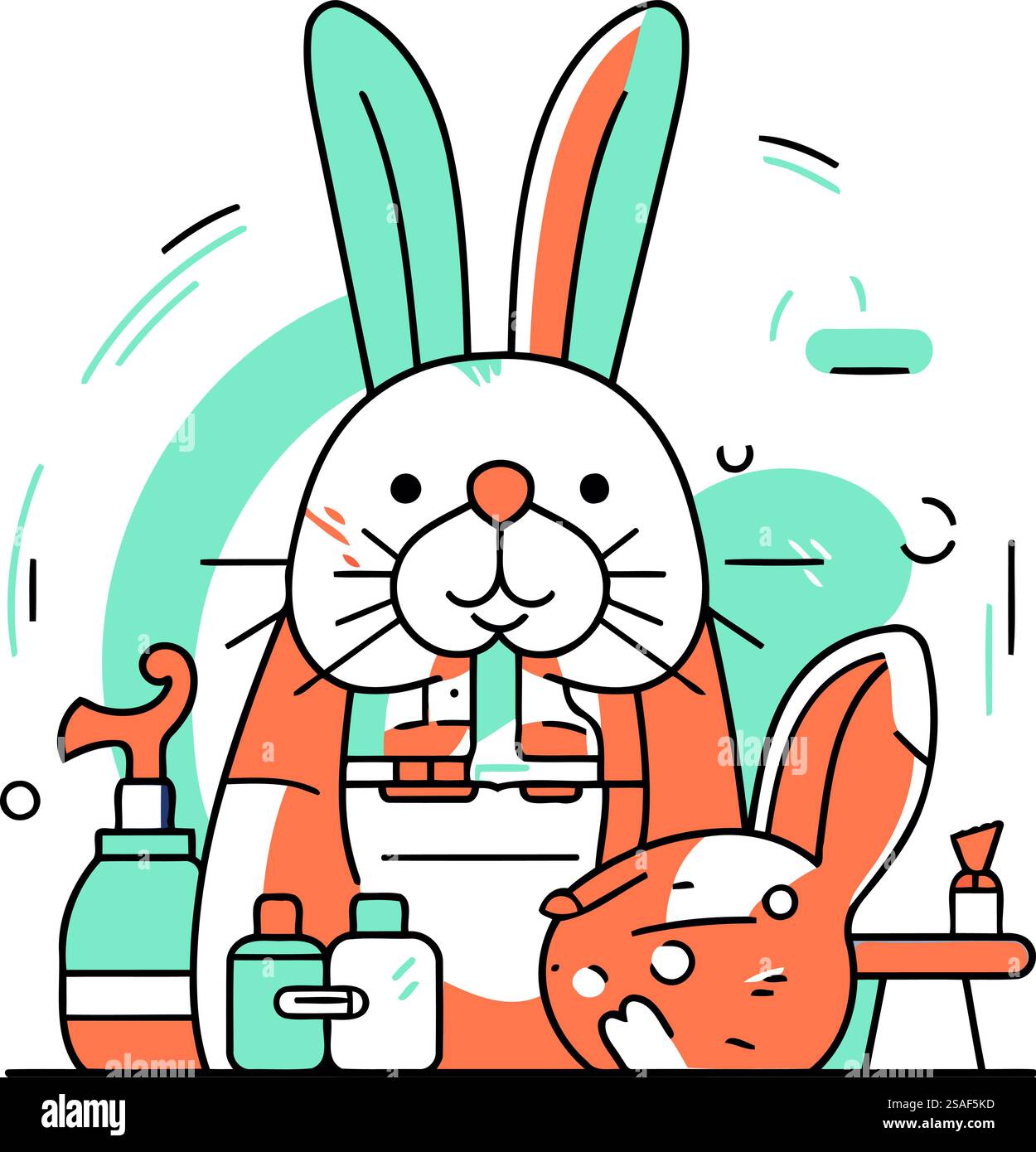 Easter bunny and eggs. Vector illustration in flat linear style Stock ...