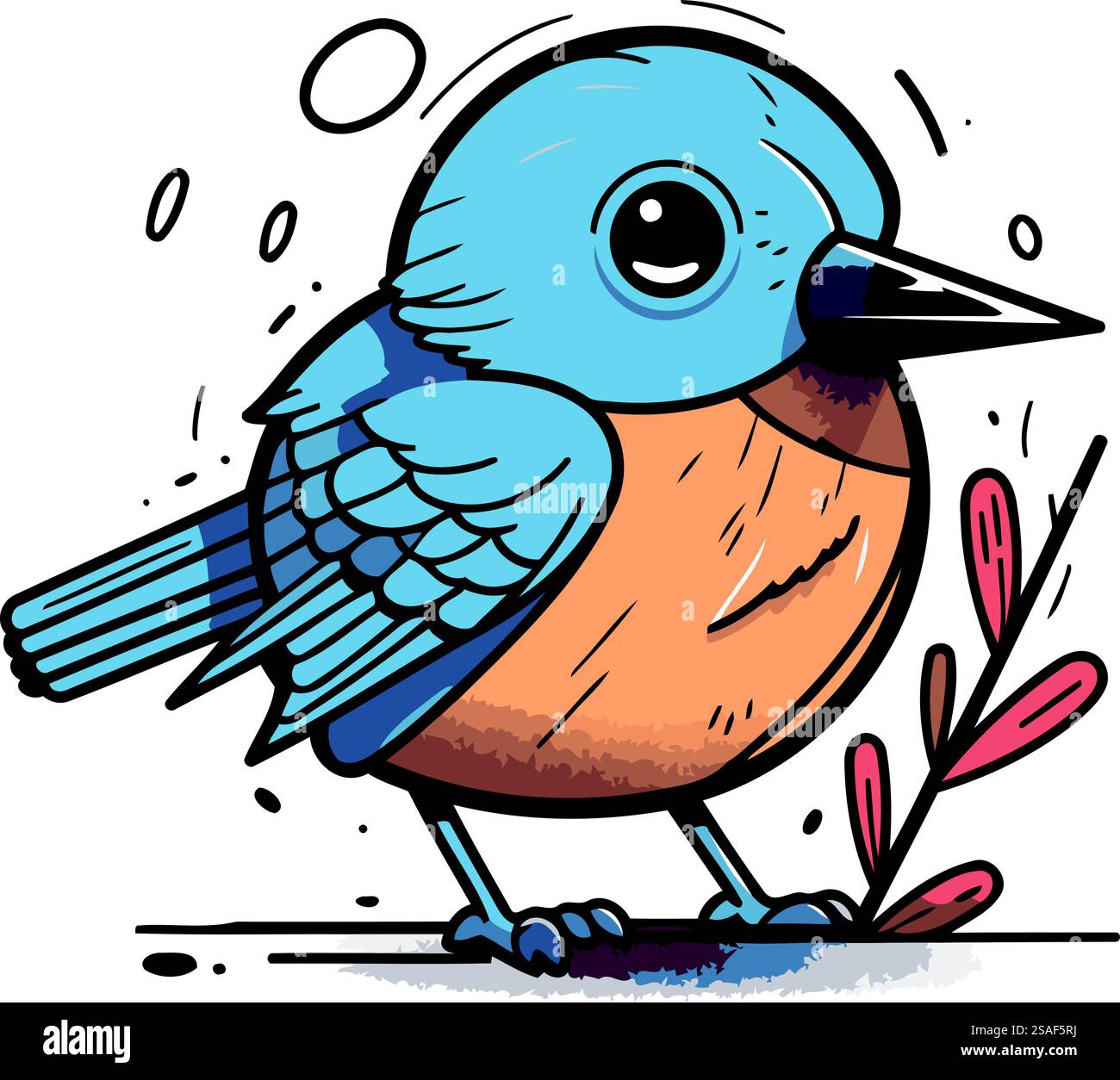 Hand drawn vector illustration of a cute cartoon blue bird. Isolated ...