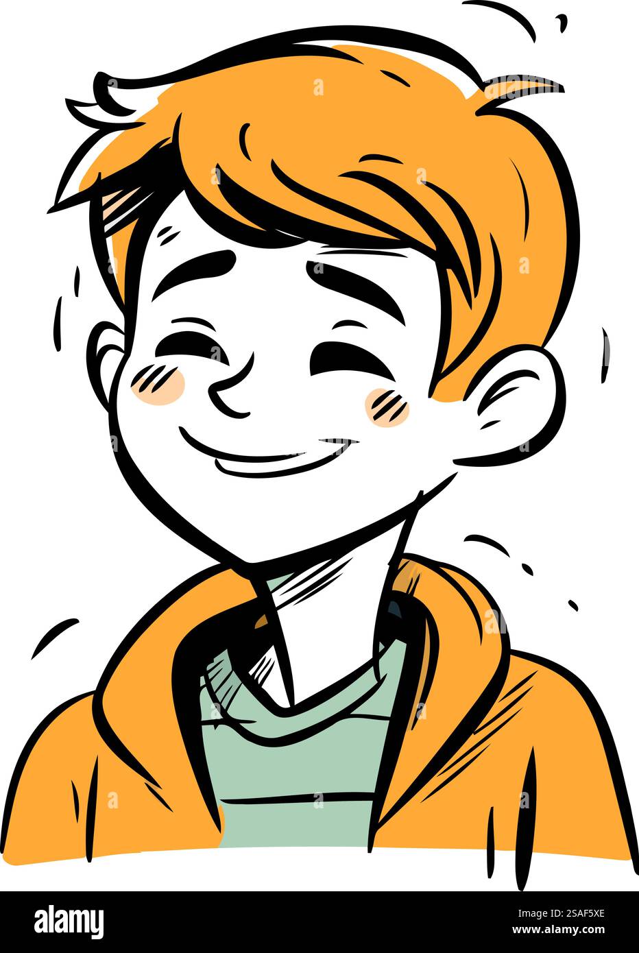 Vector illustration of a happy smiling boy with orange hair in a yellow ...