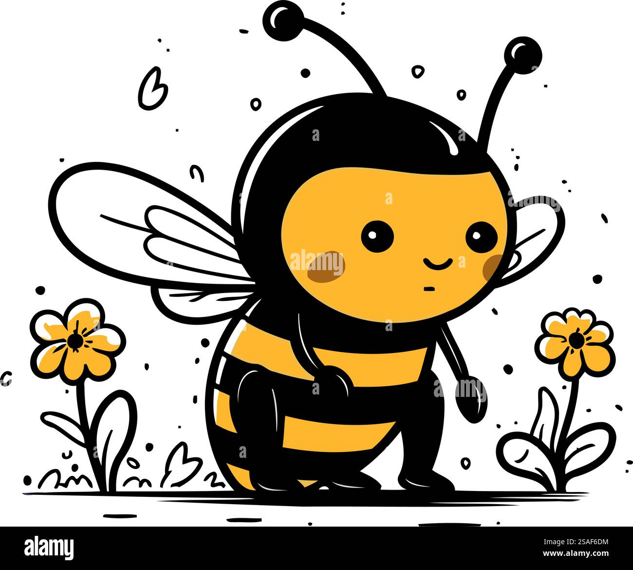 Cute cartoon bee with flowers. Vector illustration isolated on white ...