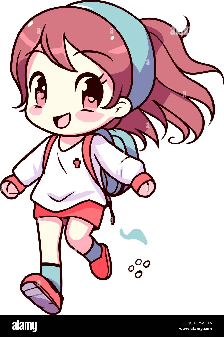 Illustration of a Cute Little Girl Running with a Backpack Stock Vector ...