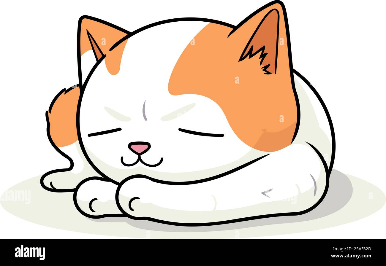Cute cartoon cat sleeping on the floor. Vector illustration. Isolated ...