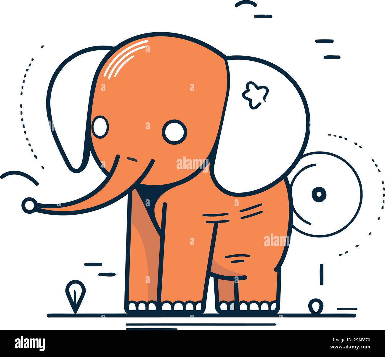 Vector illustration of cute little elephant in flat line style ...