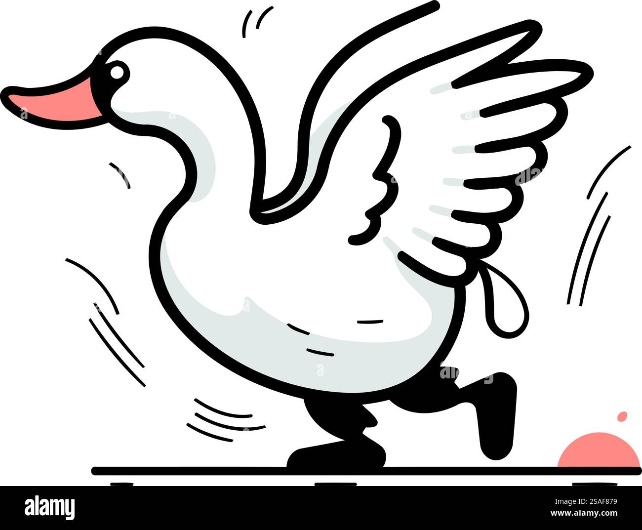 Vector illustration of a white swan with wings on a white background ...