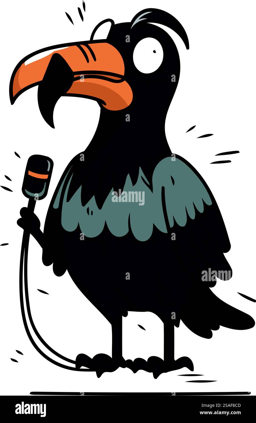 Vector illustration of a black crow with a cable in its beak Stock ...
