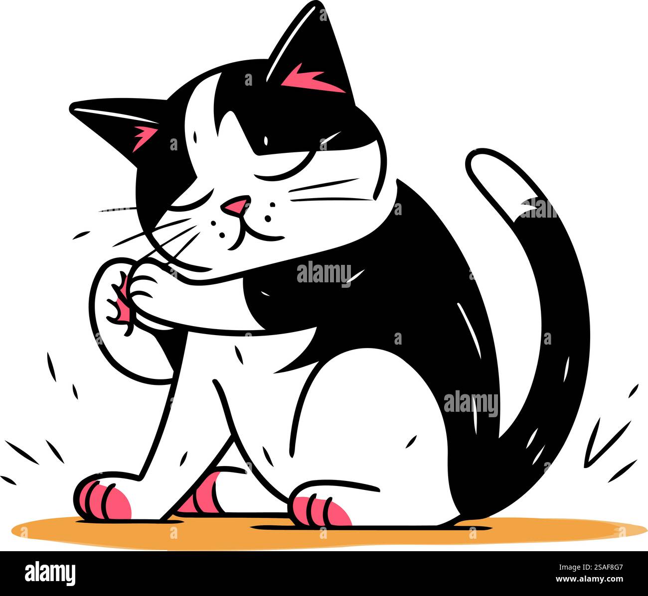 Black and white cat sitting on a white background. Vector illustration ...