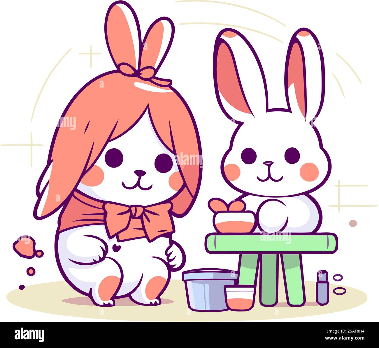 Cute little girl and rabbit in cartoon style. Vector illustration Stock ...