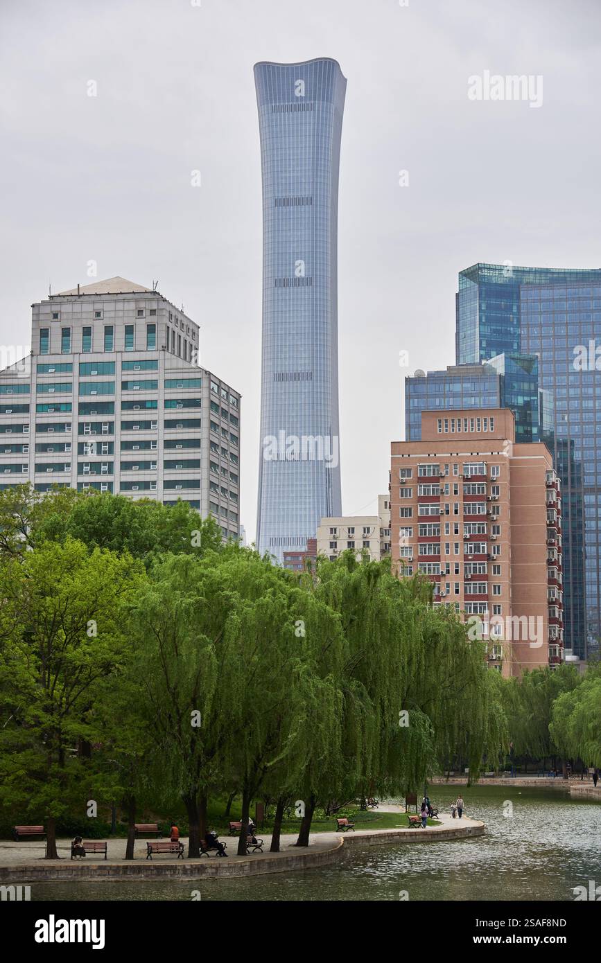 CITIC Tower (China Zun Tower), 528 m supertall skyscraper in the Central Business District of Beijing, capital of China on 19 April 2024 Stock Photo