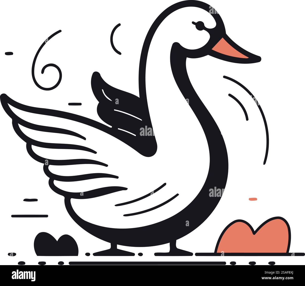 Vector illustration of a white swan with a heart in its beak Stock ...