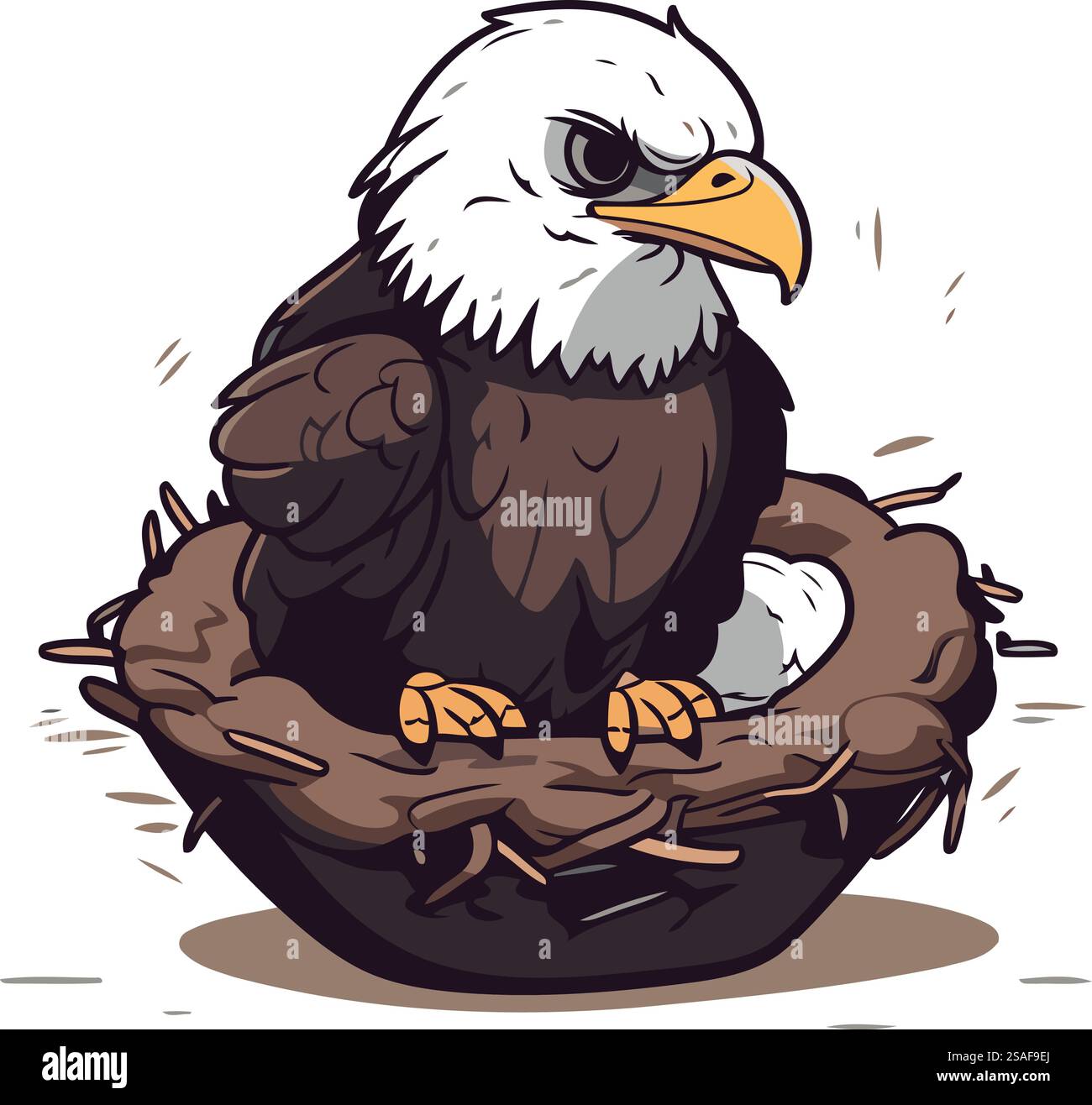 Bald Eagle sitting in a nest. Vector illustration of an american eagle ...