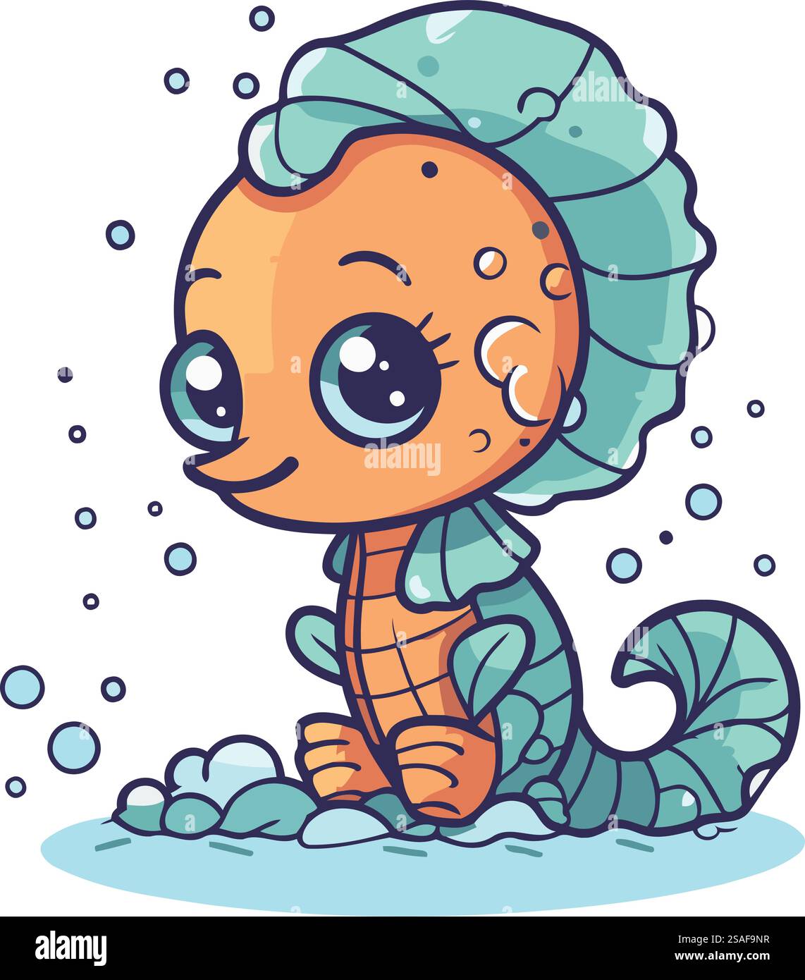 Cute cartoon seahorse in the sea. Vector illustration Stock Vector ...
