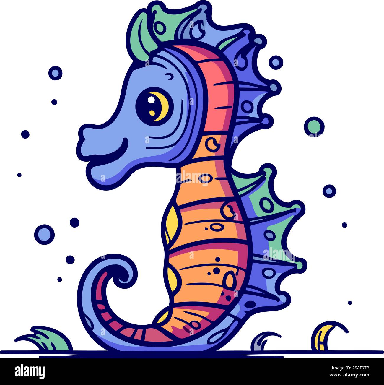 Sea horse icon. Colorful vector illustration in doodle style Stock ...
