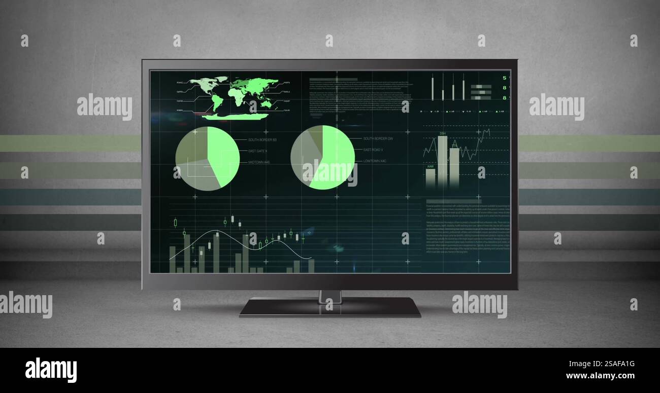 Image of digital data processing over computer screen on grey ...
