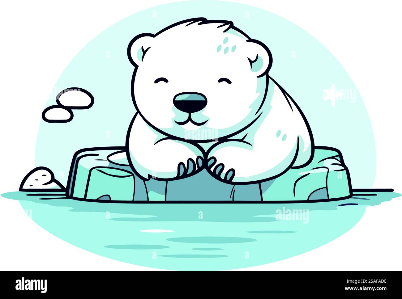 Cute cartoon polar bear sitting on the ice. Vector illustration Stock ...