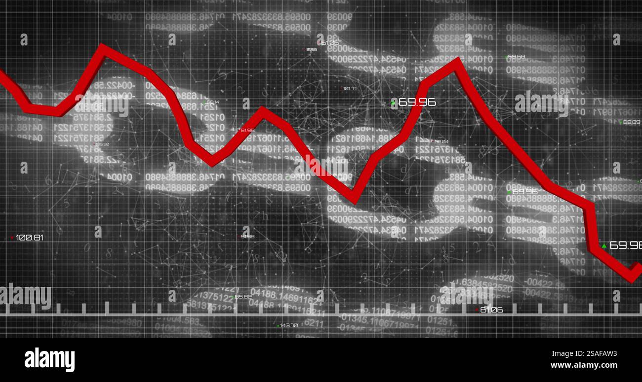 Image of red line and data processing over chains Stock Photo