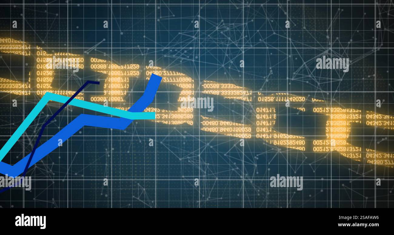 Image of blue line and data processing over chain Stock Photo