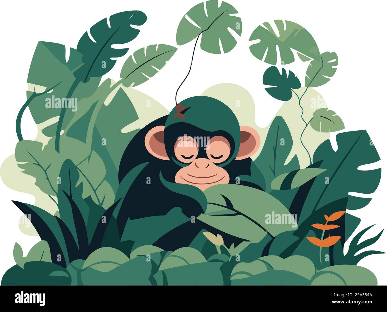 Cute monkey in jungle. Vector illustration in flat cartoon style Stock ...