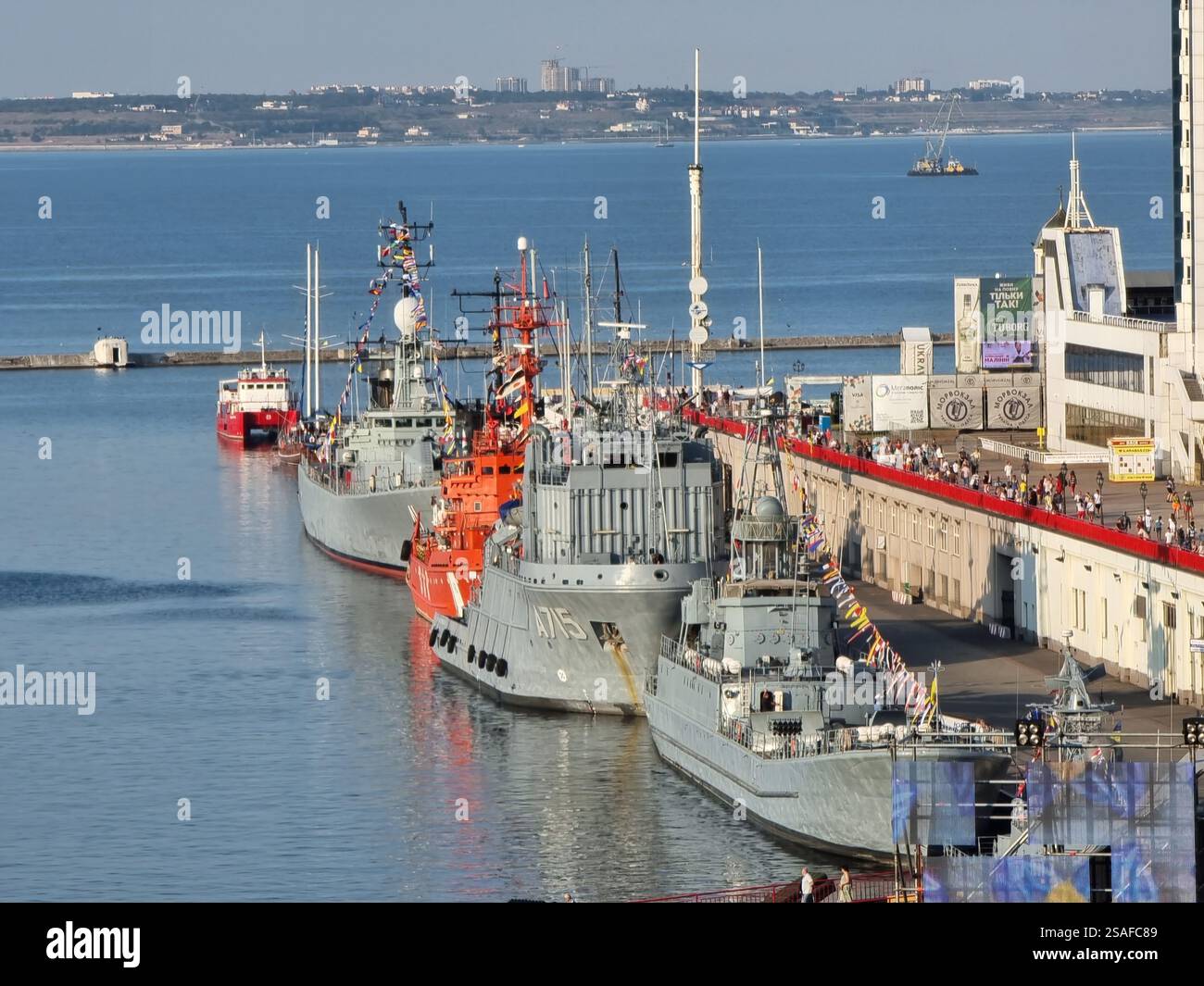 Military vessels / ships / boats in the harbour of Odesa / Odessa, Ukraine at the Black Sea - Smartphone Captured Stock Image