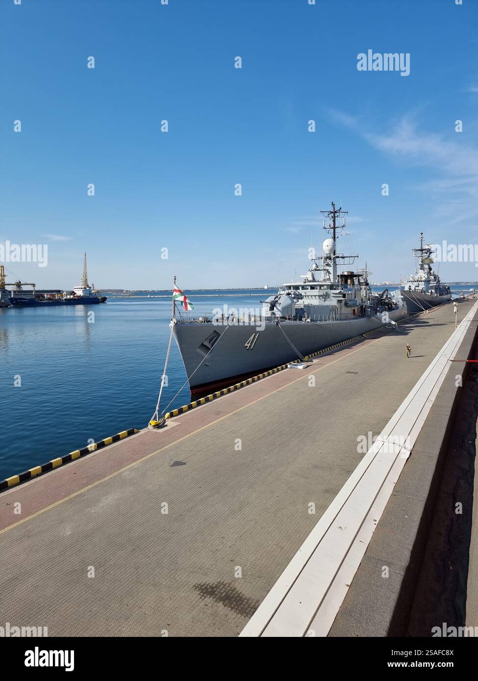 Military vessels / ships / boats in the harbour of Odesa / Odessa, Ukraine at the Black Sea - Smartphone Captured Stock Image