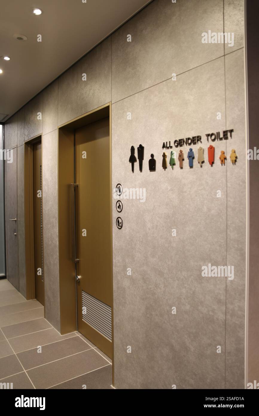 Osaka, Japan. 21st Jan, 2025. A general view of an all-gender toilet at Yumeshima Station, which ...
