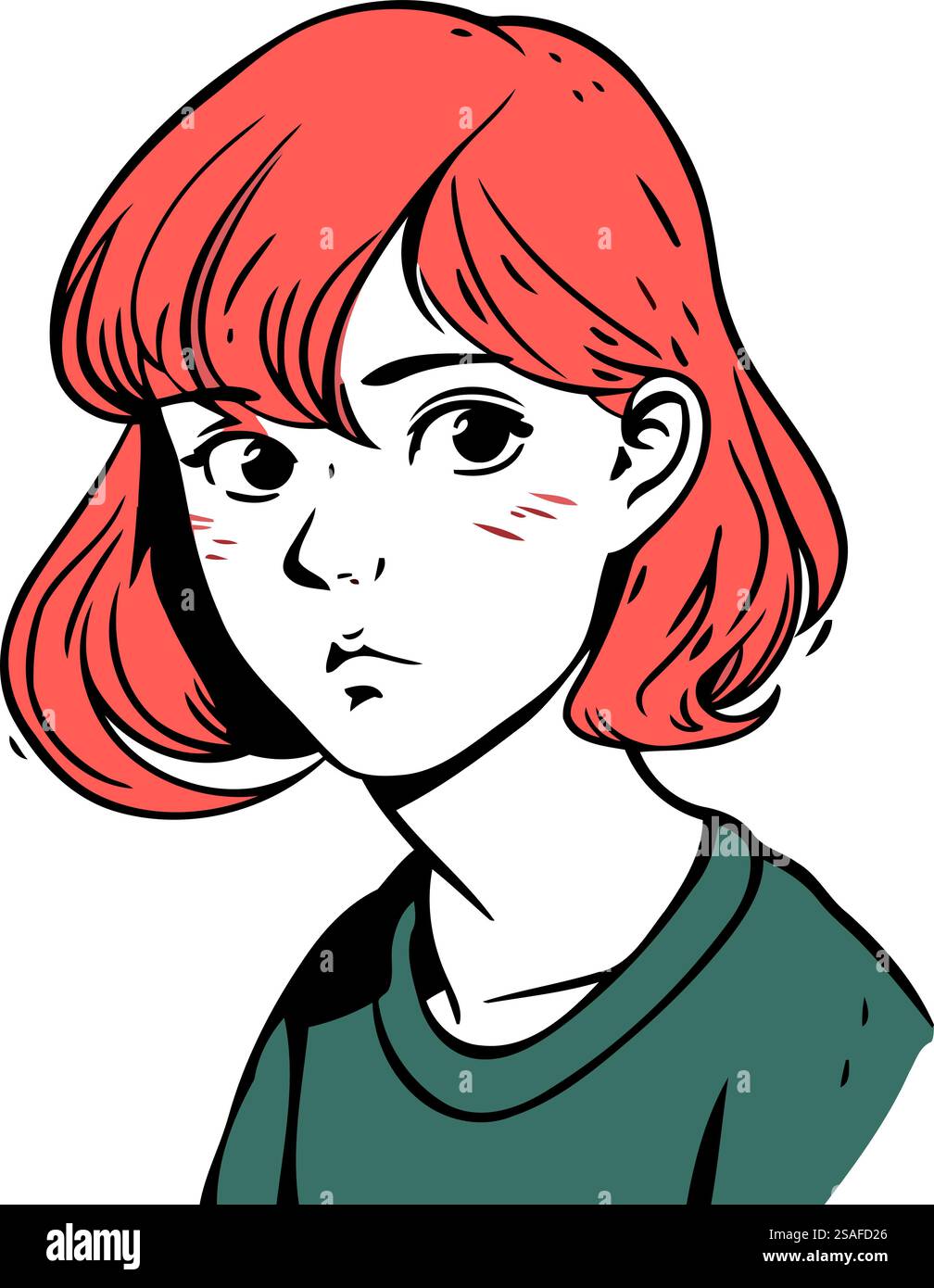 Portrait of a young woman with red hair. Vector illustration Stock ...